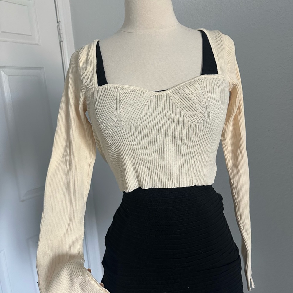 Zara Cream Ribbed Women Top